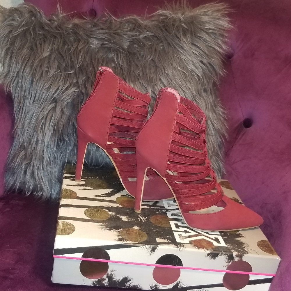 Wine Red Elastic Heels